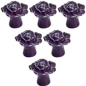 Vintage kastknoppen keramische knoppen, 6PCS handgemaakt Rose Design Vintage keramische kastknop handvat gebruikt for kast, lade, borst - Rood (Kleur: Rood) (Color : Purple)