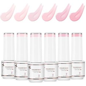 Nicedeco Builder Gel 8 in1 Nail Extension Builder Base Gel Nagellak Set, Quick Builder voor Nagels Semi-Permanente Nagellak Base Coat Uitbreiding Versterking Color Nail Art,6x5ml Kit 50