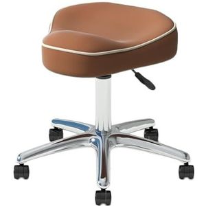 FXLUHAY Roterende kappersstoel met wieltjes, ideaal voor thuis, badkamer, kantoor of salon, 360° rotatie (bruin)