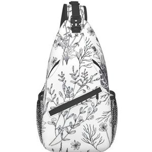 EdWal Thug Life bloemen print borsttas dagrugzak cross body tas, sling rugzak crossbody tas, voor buiten, wandelen, reizen, Bloeiende kruiden en kruidachtige planten, Eén maat