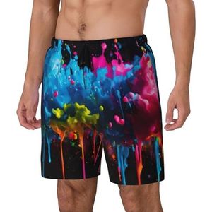 Yyoretp Heren Paint Splatter Achtergrond Print Hawaiiaanse zwembroek sneldrogende strandshorts met mesh voering en zakken, Zwart, M
