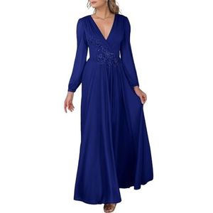KIYNE Dames V-hals chiffon moeder van de bruid jurken met kant appliqué formele trouwjurk feestjurk, koningsblauw, 34
