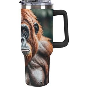 STVNKML 40 oz beker met handvat Gorilla's roestvrijstalen koffiemok herbruikbare reismok lekvrije geïsoleerde autobeker grote capaciteit beker voor reizen, buiten, thuisgebruik (zwart)