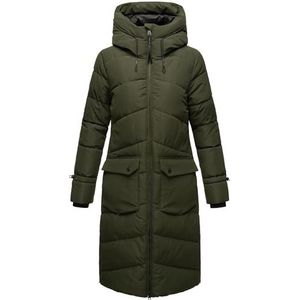 MARIKOO Tomomii XVI Winterjas voor dames, warme gewatteerde jas, lang, met capuchon en splitten, XS-XXL, dark olive, XL