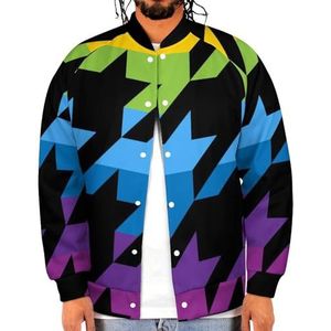 Regenboog Houndstooth Tweed Grappige Mannen Baseball Jacket Gedrukt Jas Zachte Sweatshirt Voor Lente Herfst