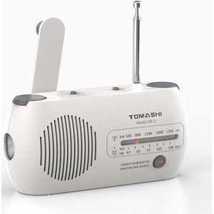TOMASHI Noodradio, handslinger aangedreven AM/FM/NOAA weerradio met zaklamp, SOS-alarm, oplaadbaar en werkt op batterijen voor buiten en noodgebruik
