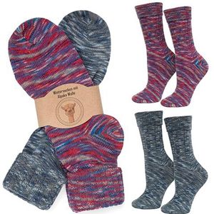 MOUNTREX® Alpaca-sokken, wollen sokken voor dames en heren, wintersokken, warme huissokken, thermosokken, dun, knusse sokken, 2 paar, paars/blauw, 35-38 EU