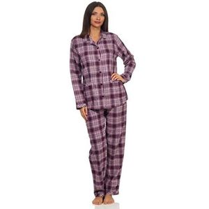 Dames flanellen pyjama pyjama lange mouwen met knoopsluiting en reverskraag - 291 201 15 557, bes, 40
