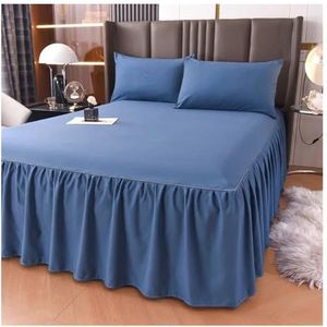 Divan Base Cover 1 stuk effen kleur bedrok met kant rondom alle seizoenen bedhoes met ruches bedrok (denim blauw, 1 stuk 200 x 220 cm rok)