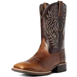 Heren Cowboylaarzen Lange Vintage Geborduurde Western Laarzen Vierkante Teen Mouw Laarzen,Bruin,44 EU