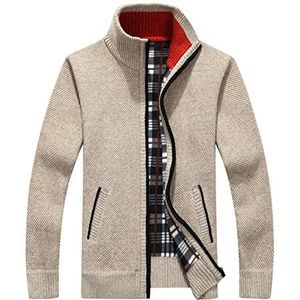 Sukany Mannen Casual Stand Collar Cardigans Slim Fit Full Zip Dikke Gebreide Truien met zakken, kaki, XL