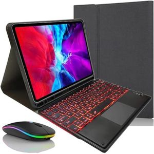 Toetsenbordhoes voor iPad Pro 12,9"" 2017/2015 (oud model, 1e en 2e generatie), Magnetisch Afneembaar Draadloos Toetsenbord Met Achtergrondverlichting en Bluetooth-muis,zwart