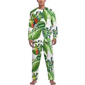 Tropische Hawaii Bladeren Palm Boom Zachte Heren Pyjama Set Comfortabele Lange Mouw Loungewear Top En Broek Geschenken S