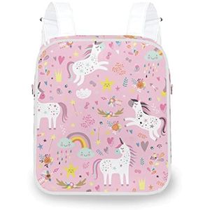 Childish White Eenhoorns Roze Bloem Rugzak Multifunctionele Mode Dubbele Schoudertas Schuine Straddle Tas