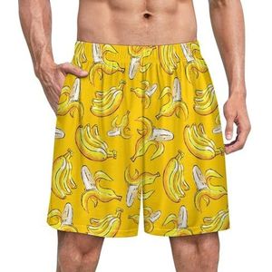 Banana Tropics Grappige pyjama shorts voor mannen pyjamabroek heren nachtkleding met zakken zacht