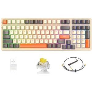 Attack Shark K98 100 Toetsen Hot Swappable Mechanisch Gaming Toetsenbord, BT5.0/2.4G/Coiled USB C, 3000mAh Batterij, RGB Achtergrondverlichting, Programmeerbaar, OEM Gele Schakelaar - Twilight