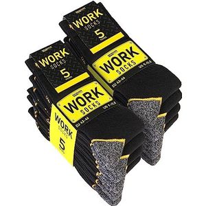 BRUBAKER 10 paar werksokken voor heren - WORK sokken voor optimale grip op het werk - robuuste functionele sokken van katoen - versterkte hielen en tenen - Zwart Grijs Geel - Maat 43-46