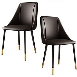 GEIRONV Keukenstoelset van 2, lederen zijstoel Carbon stalen frame kantoor lounge stoelen woonkamer eetkamer stoelen Eetstoelen (Color : Brown)