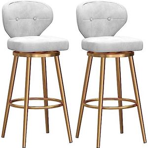 Barkrukken Barstoelen, Barkrukken Met Fluwelen Rugleuning Draaibare Hoge Stoelen Met Ronde Voetsteun En Gouden Poten Moderne Eetkamerstoelen Keuken Barkrukken Keukenstoelen(White,65 cm)