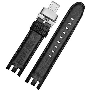 Lederen Armband for Swatch Horloge Band 21mm for YRS403 for 412 for 402G Polsband Zwart Horlogebanden man Horloge Riem Accessoires (Color : B Black silver-01, Size : 21mm)