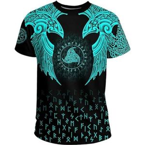 Middeleeuws Noords Odin's Raven T-shirt - Viking 3D Bedrukte Keltische Knoop Heren Los Sport Harajuku Korte Mouw - Zomer Vegvisir Tattoo Pagan Sneldrogende Top (Color : Blue, Size : XL)