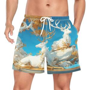 Artistiek Indisch Herten Dierlijke Zwembroek voor mannen Sneldrogend met Zakken, Leuke mode, XL