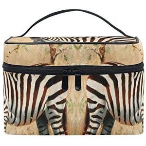 Afrikaanse Zebra Paard Grijs Cosmetische Tas Organizer Rits Make-up Tassen Pouch Toilettas voor Meisje Vrouwen
