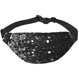 Heuptasje voor mannen en vrouwen, crossbody heuptas, zwart wit glitter print heuptas voor workout sport reizen, zwart, één maat, Zwart, Eén maat