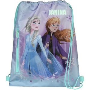 Gymtas Frozen voor meisjes met naam | gepersonaliseerde schoenentas met Elsa Anna in blauw voor kinderen | sporttas om aan te trekken, kinderrugzak incl. naamafdruk, Pastel turquoise - Frozen
