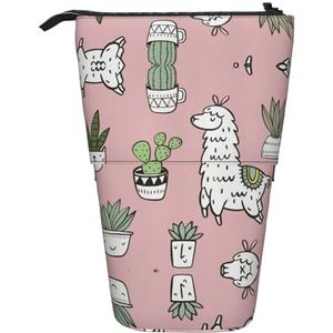 Nbtghga Alpaca en Cactus Print Potlood Telescopische Klassieke Kunsten Stand Up Etui Organizer Potlood Houder Make-up Tas Gift, Zwart, Eén maat