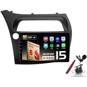 Android 15 Autoradio Sat Navi voor H-onda Civic (2006-2011) 9 Inch Touchscreen Multimedia Speler met Draadloze Carplay GPS Navigatie FM RDS Bluetooth 5G-WiFi SWC DSP,M100s