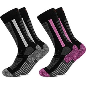 Occulto kinder skisokken pak van 2 (model: Charlie) Zwart-Roze 27-30