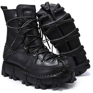Men's riding Leather Motorcycle Boots, Mid-calf Thick soles lace-up work Boots, Winter warm snow Short Boots (Color : Black Cashmere, Size : 42 EU)