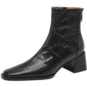 CHICMARK Dames dikke hakken lamsvacht laarzen met vierkante kant en ritssluiting op de rug voor de winter, zwart, 39 EU