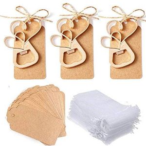 Awtlife 30 Stks Dubbele Hart Flesopener Bruiloft Gunsten met Tag Kaarten Sheer Tas voor Bruiloft Feest Gunsten Kerstmis