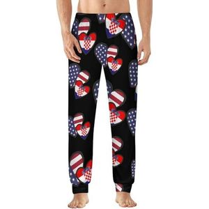 Interlocking Hearts Amerikaanse Kroatië vlag heren pyjama broek zachte lounge bodems lichtgewicht slaapbroek