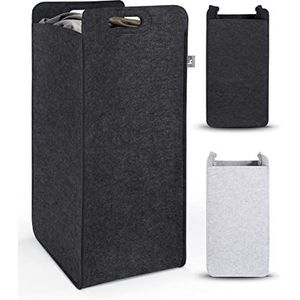 HENNEZ Wasmand | Grote waszak | Ruimtebesparend en stijlvol design | Praktische Opvouwbare Wasmand voor Vuile Was | 80 Liter Wasmand | Vilt - Antraciet