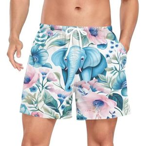 Cartoon Daisy Animal Elephant Zwembroek voor heren, sneldrogend, met zakken, Leuke mode, XXL