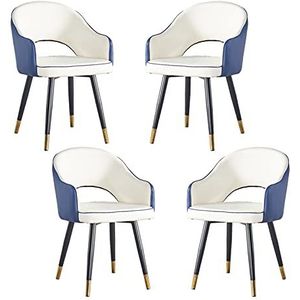 GEIRONV Moderne fauteuil set van 4, leer hoge rug zachte zitkamer woonkamer slaapkamer appartement eetkamerstoel keuken ligstoelen Eetstoelen (Color : White blue, Size : Metal feet)