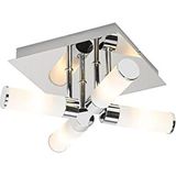 QAZQA - Moderne badkamer plafondlamp chroom 4-lichts IP44 - Bath | Buitenverlichting | Woonkamer - Staal Vierkant - G9 Geschikt voor LED - Max. 4 x 40 Watt