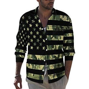 Amerikaanse vlag met camouflage heren button down shirt met lange mouwen casual strand tops met zak normale pasvorm