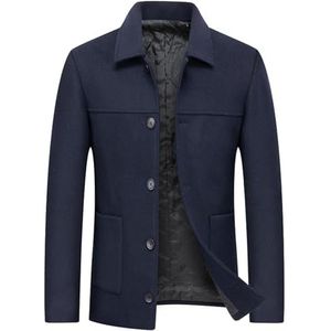 Heren Winterjas Wolmix Overhemd Uitloper Gewatteerde Gevoerde Wollen Zakelijke Blazer Korte Thermische Overjas (Color : Navy, Size : L)