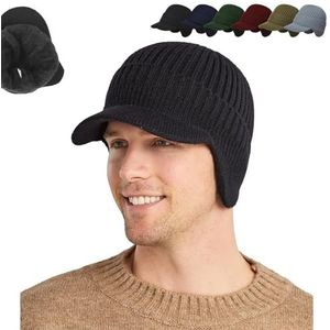 Hemzira Warm Ear Protection Knitted Hat,Hemzira Knitted Hat,Outdoor riding elastic warm ear protection knitted hat for Men Women,Men's Winter Visor Beanie Hat with Earflaps Knit (One Size,black)