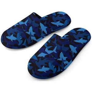 Blauwe Camo Haaien Katoenen Slippers voor Vrouwen Indoor Home Slippers Wasbare Slippers voor Vrouwen 36-37_(5.5-6)