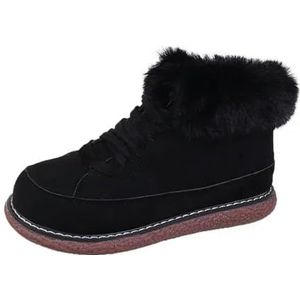 ZIRIA warme schoenen dames winter plus fleece dikke zolen ronde vetersluiting sneeuwlaarzen antislip sneeuwlaarzen, Zwart, 37 EU