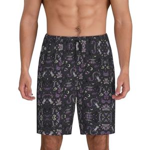 Heren Paars Zwart Goth Spooky Print Lounge Shorts Pyjama Bottoms Nachtkleding Shorts Kerst Shorts Losse Sportbroek, Zwart, L