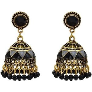 Etnische klassieke kleurrijke kralen oorbellen handgemaakte dames zigeuner India oorbellen vintage sieraden (Color : black)