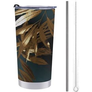 LHDGSJE Gouden plant bladeren geïsoleerde beker herbruikbare roestvrijstalen mok reizen koffiemok lekvrij grote capaciteit auto beker geïsoleerde waterfles past in auto bekerhouder