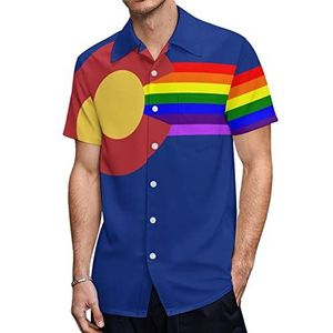 Colorado LGBT vlag heren Hawaiiaanse shirts korte mouw casual shirt button down vakantie strand shirts 5XL