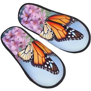 BONDIJ Vlinder voor bloemenprint pantoffels zachte pluche huispantoffels warme instappers gezellige indoor outdoor slippers voor vrouwen, Zwart, one size